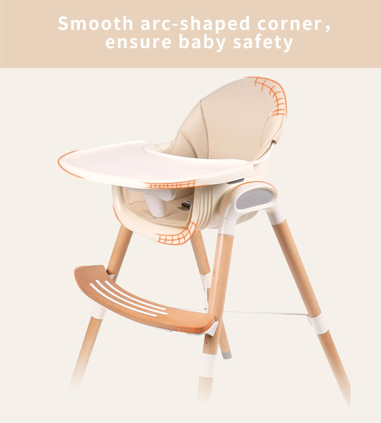 En 14988 Certificated Kids Feeding 3 in 1 Wood Baby High Chair